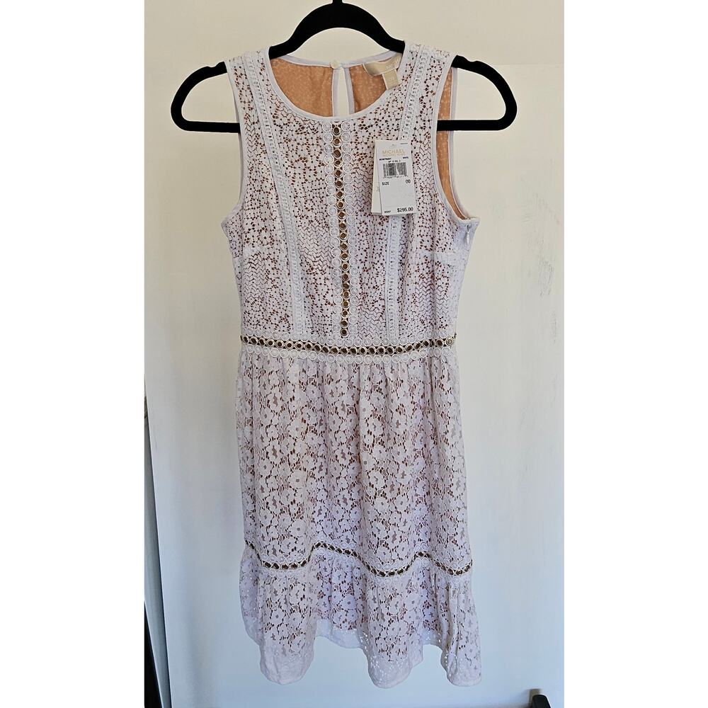 Michael Kors White Sleeveless Modern Floral Lace Mini Dress Sz 00